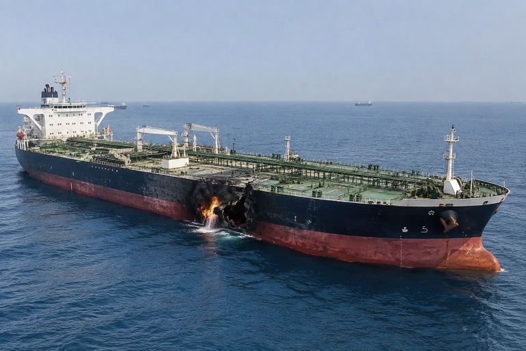 Radarını söndürən tanker Hörmüz boğazında minaya düşüb